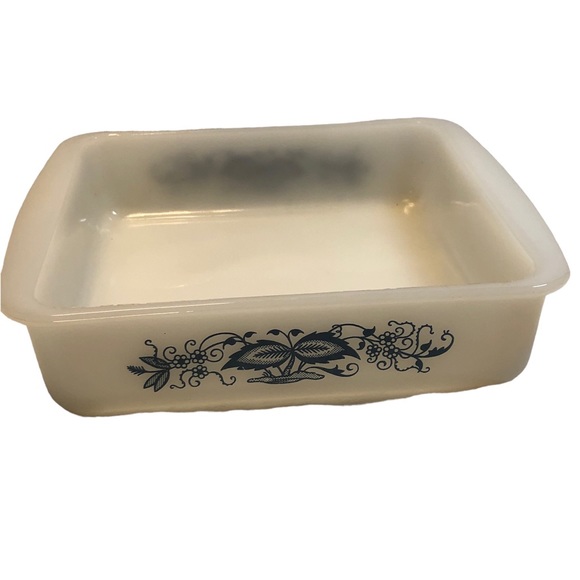 Glasbake 8" Square Casserole Dish "Blue Onion" Blue Floral Print Vintage USA - Picture 1 of 10